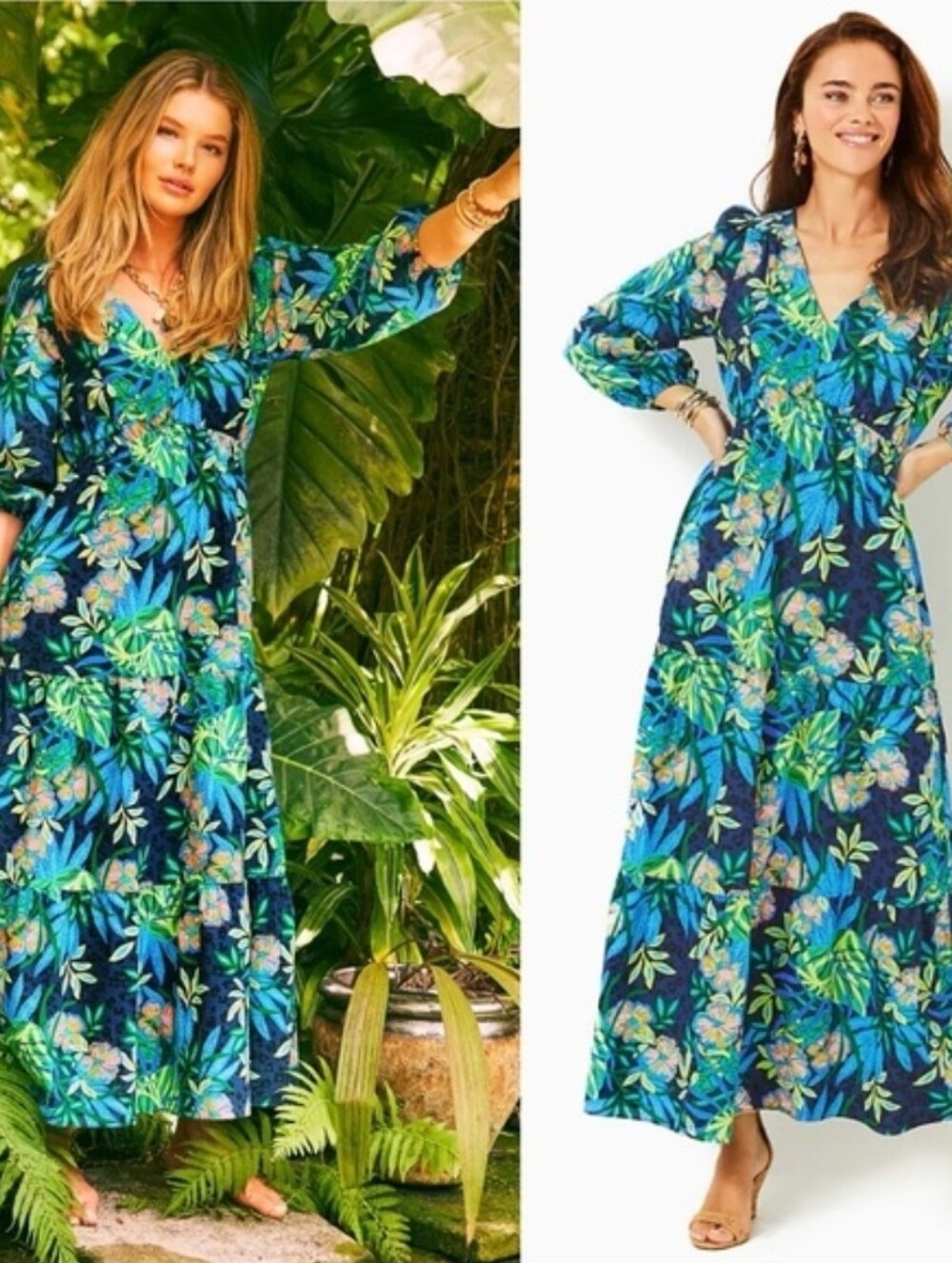 Lilly Pulitzer Deacon 3/4 Sleeve V Neck Maxi Dress The Hottest Spot